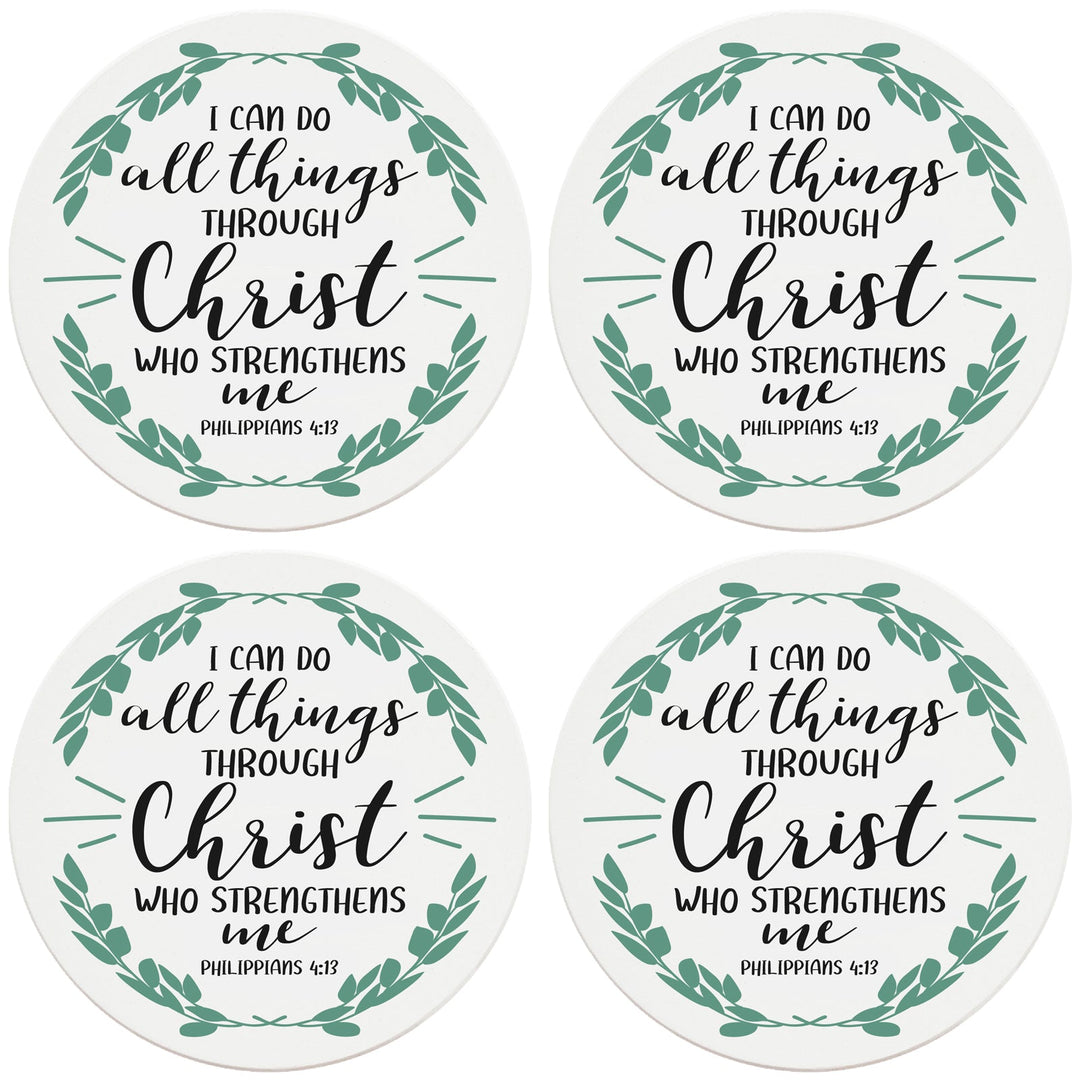 4" Round Ceramic Coasters - I Can Do All Things Through Christ, 4/Box, 2/Case, 8 Pieces