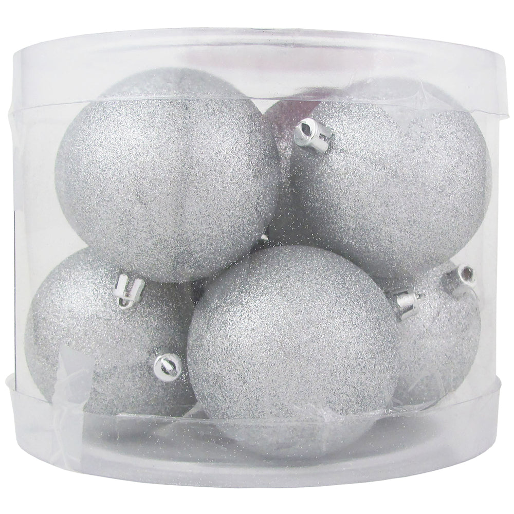 3 1/4" (80mm) Commercial Shatterproof Ball Ornament, Silver Glitter, Case, 80 Pieces