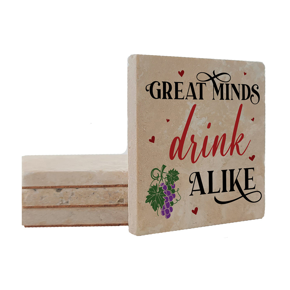 4" Square Travertine Coaster Set Funny "I Love Wine" Collection - Drink Alike, 4/Box, 2/Case, 8 Pieces.