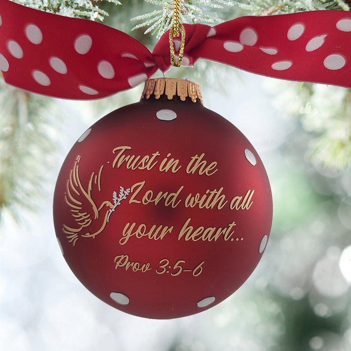3 1/4" (80mm) Personalizable Hugs Specialty Gift Ornaments, Port Velvet Glass Ball with Trust in the Lord with all your Heart