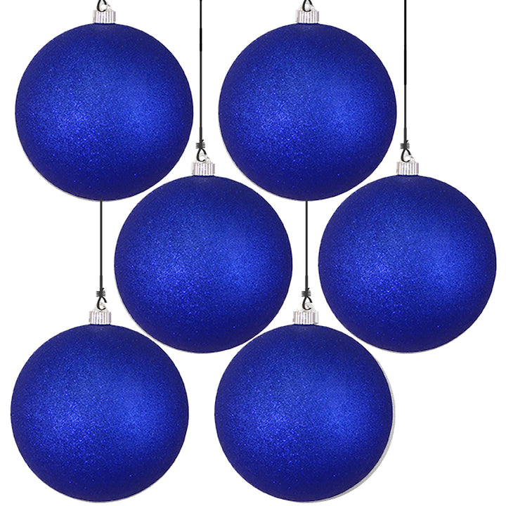 8" (200mm) Giant Commercial Pre-Wired Shatterproof Ball Ornament, Dark Blue Glitter, Case, 6 Pieces