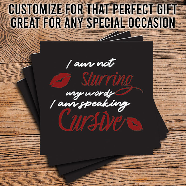 4" Square Ceramic Coaster Set Funny "I Love Wine" Collection - Speaking Cursive, 4/Box, 2/Case, 8 Pieces.