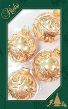 2 5/8" (67mm) Ball Ornaments Peach with Gold Glitter Flower Band, 4/Box, 12/Case, 48 Pieces