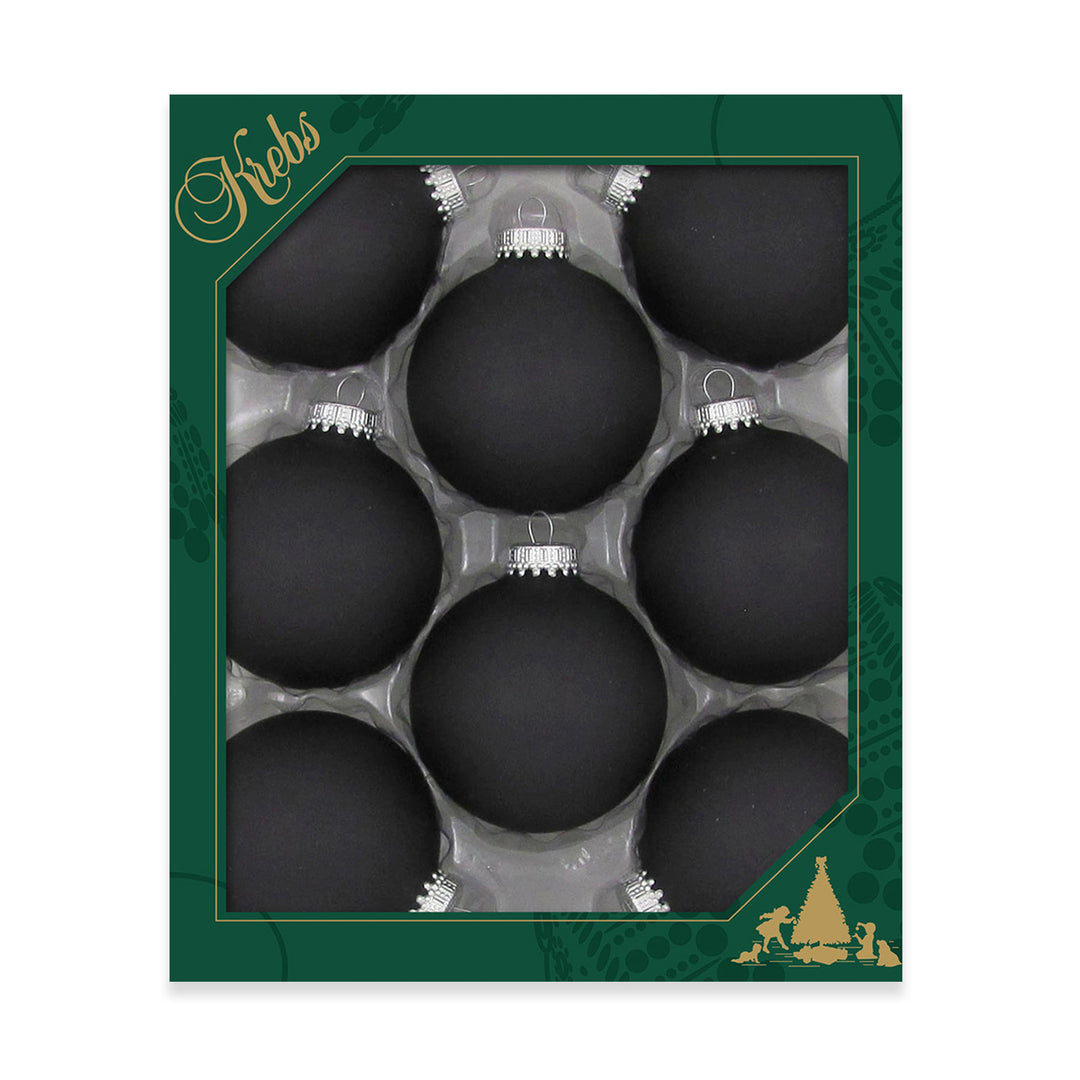 2 5/8" (67mm) Ball Ornaments, Silver Caps, Ebony Velvet, 8/Box, 12/Case, 96 Pieces