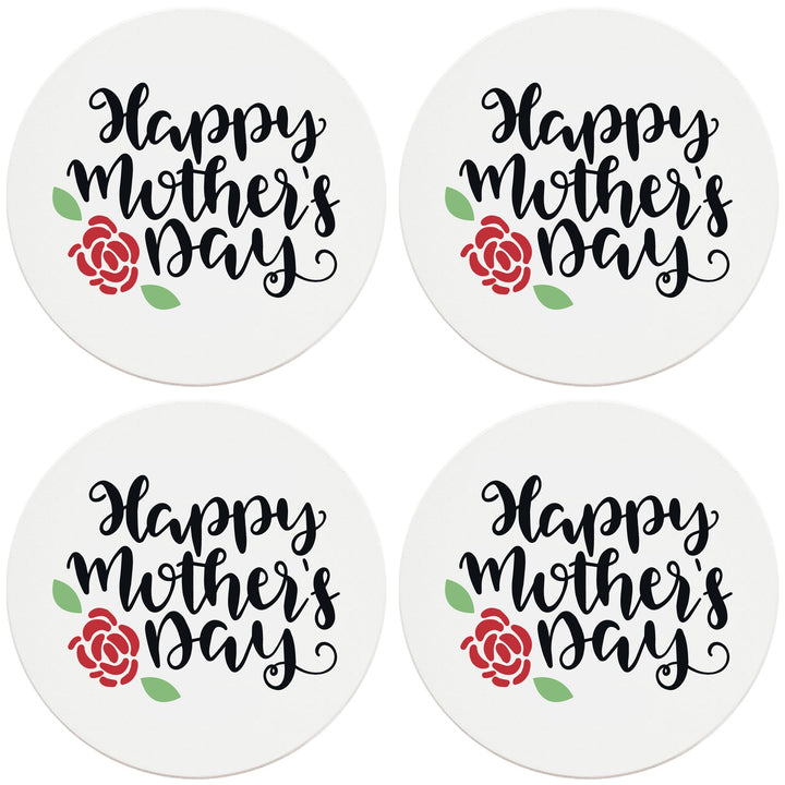 4" Round Ceramic Coasters - Happy Mothers Day with Rose, 4/Box, 2/Case, 8 Pieces