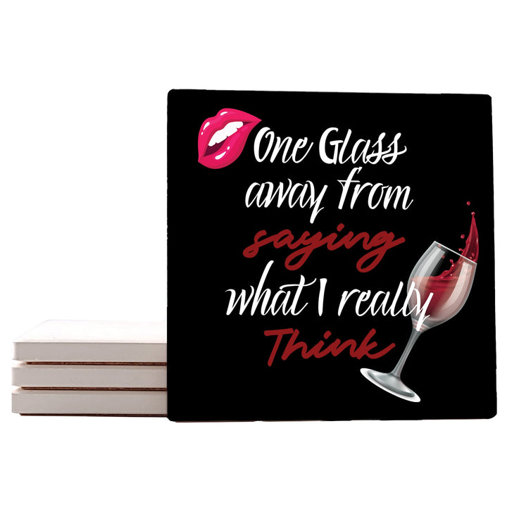 4" Square Ceramic Coaster Set Funny "I Love Wine" Collection - What I Really Think, 4/Box, 2/Case, 8 Pieces.