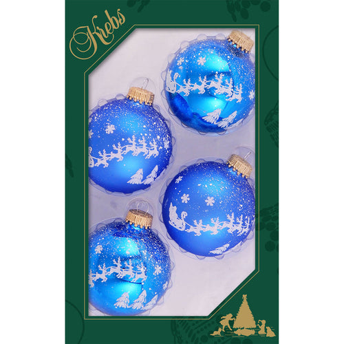 2 5/8" (67mm) Ball Ornaments Classic Blue Shine / Velvet with White Christmas Eve, 4/Box, 12/Case, 48 Pieces