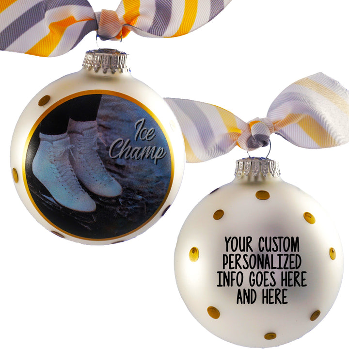 3 1/4" (80mm) Personalizable Hugs Specialty Gift Ornaments, Silver Pearl Ornament with Ice Champ