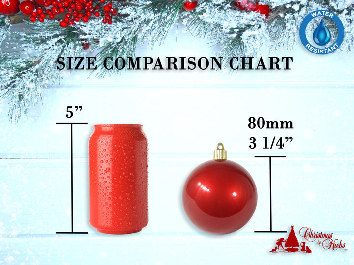 3 1/4" (80mm) Shatterproof Christmas Ball Ornaments, Red Glitter, Case, 8 PIECES PER BAG. 10 BAGS PER CASE, 80 PIECES PER CASE.