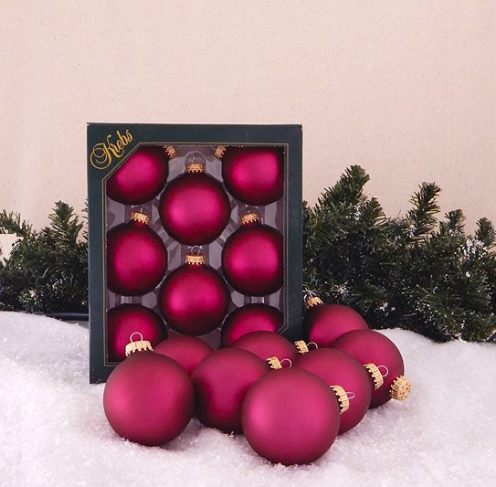 2 5/8" (67mm) Ball Ornaments, Gold Caps, Cranberry Velvet, 8/Box, 12/Case, 96 Pieces