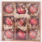 3 1/4" (80mm) Ball Ornaments Highly Decorated Set, Red/Gold, 9/Box, 6/Case, 54 Pieces