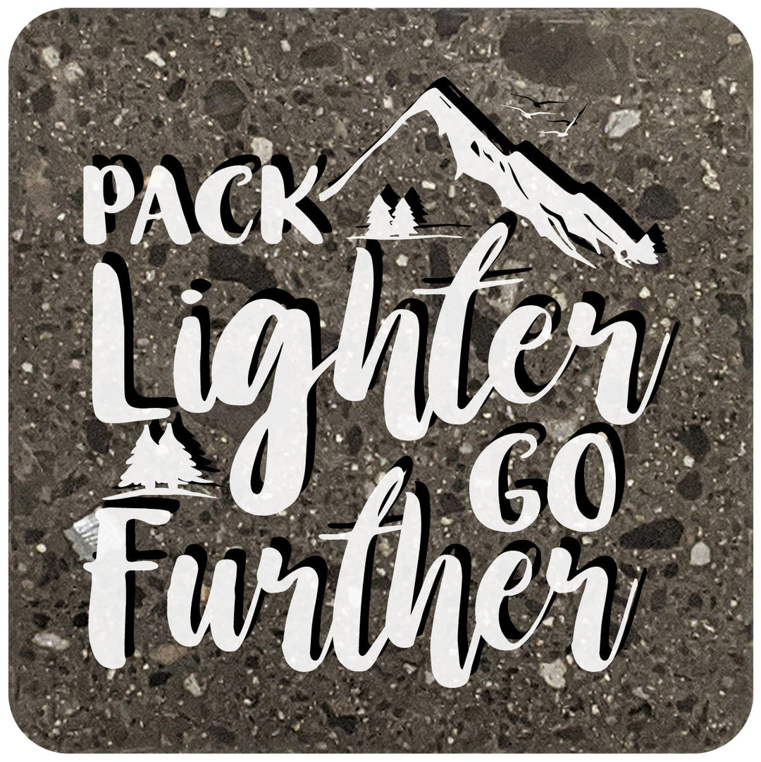 4" Square Black Stone Coaster - Pack Lighter Go Further, 2 Sets of 4, 8 Pieces