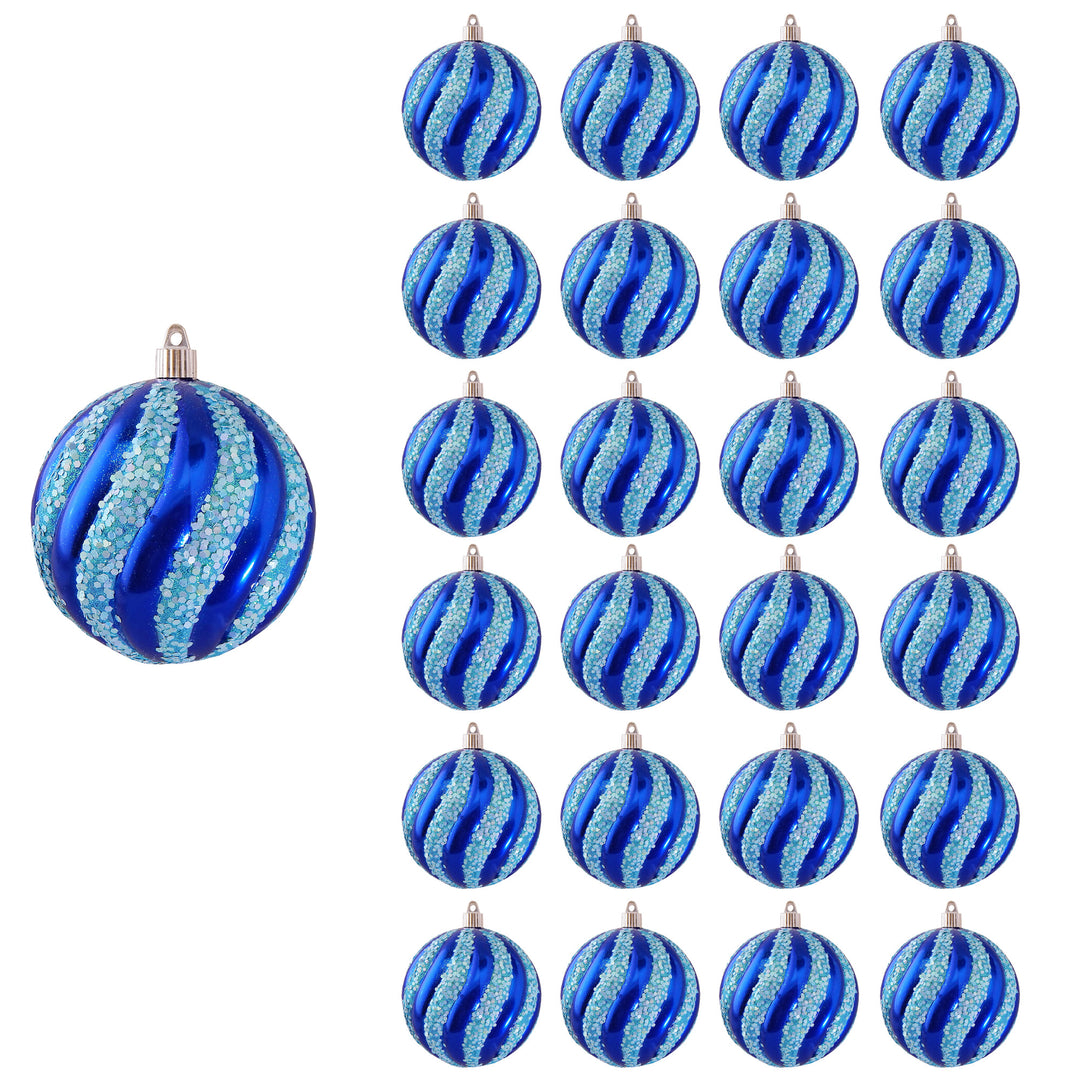4 3/4" (120mm) Jumbo Commercial Shatterproof Ball Ornament, Azure Blue with Serenity Glitz Swirls, Case, 24 Pieces