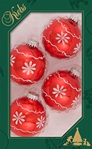 2 5/8" (67mm) Ball Ornaments Candy Apple Red with White Flowers, 4/Box, 12/Case, 48 Pieces