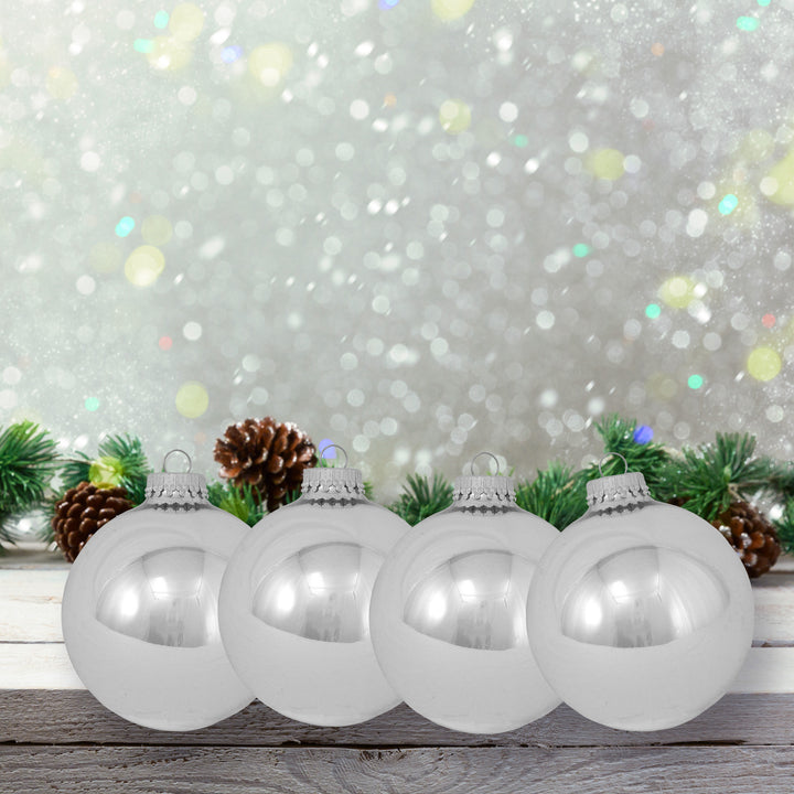 3 1/4" (80mm) Glass Ball Ornament, Bright Silver, 4/Box, 12/Case, 48 Pieces