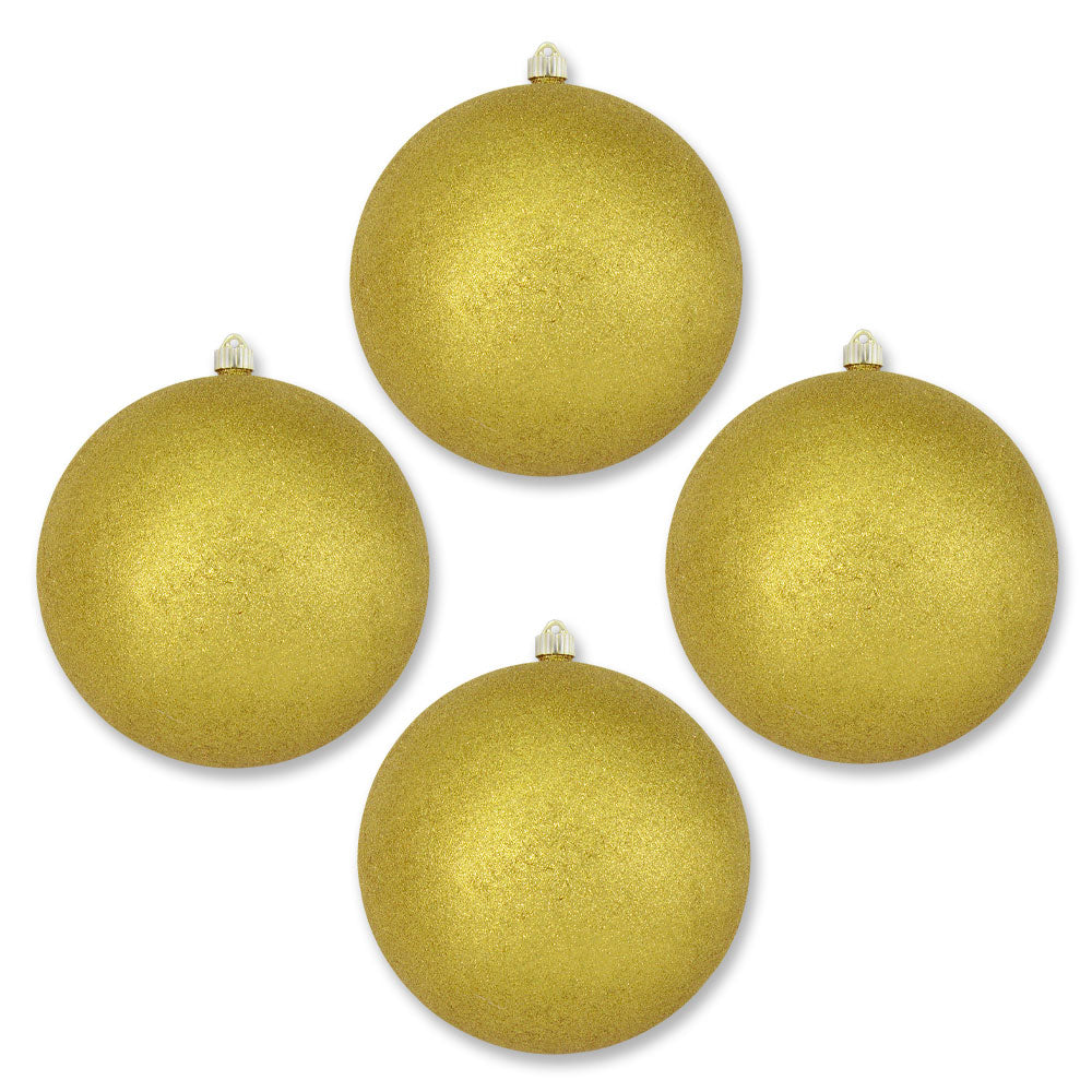 10" (250mm) Giant Commercial Shatterproof Ball Ornament, Gold Glitter, Case, 4 Pieces