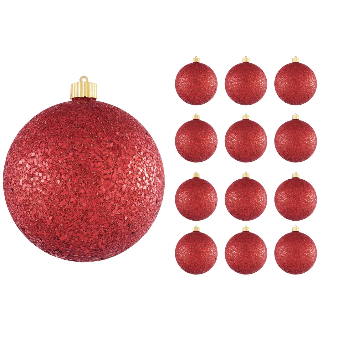 6" (150mm) Large Commercial Shatterproof Ball Ornaments, Red Glitz, 1/Box, 12/Case, 12 Pieces