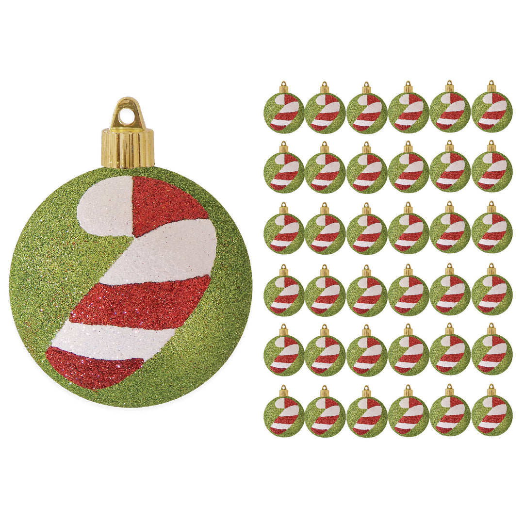 3 1/4" (80mm) Commercial Shatterproof Ball Ornament, Lime Glitter, Case, 36 Pieces