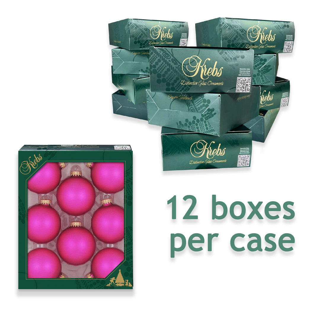 2 5/8" (67mm) Ball Ornaments, Gold Caps, Bubblegum Velvet, 8/Box, 12/Case, 96 Pieces
