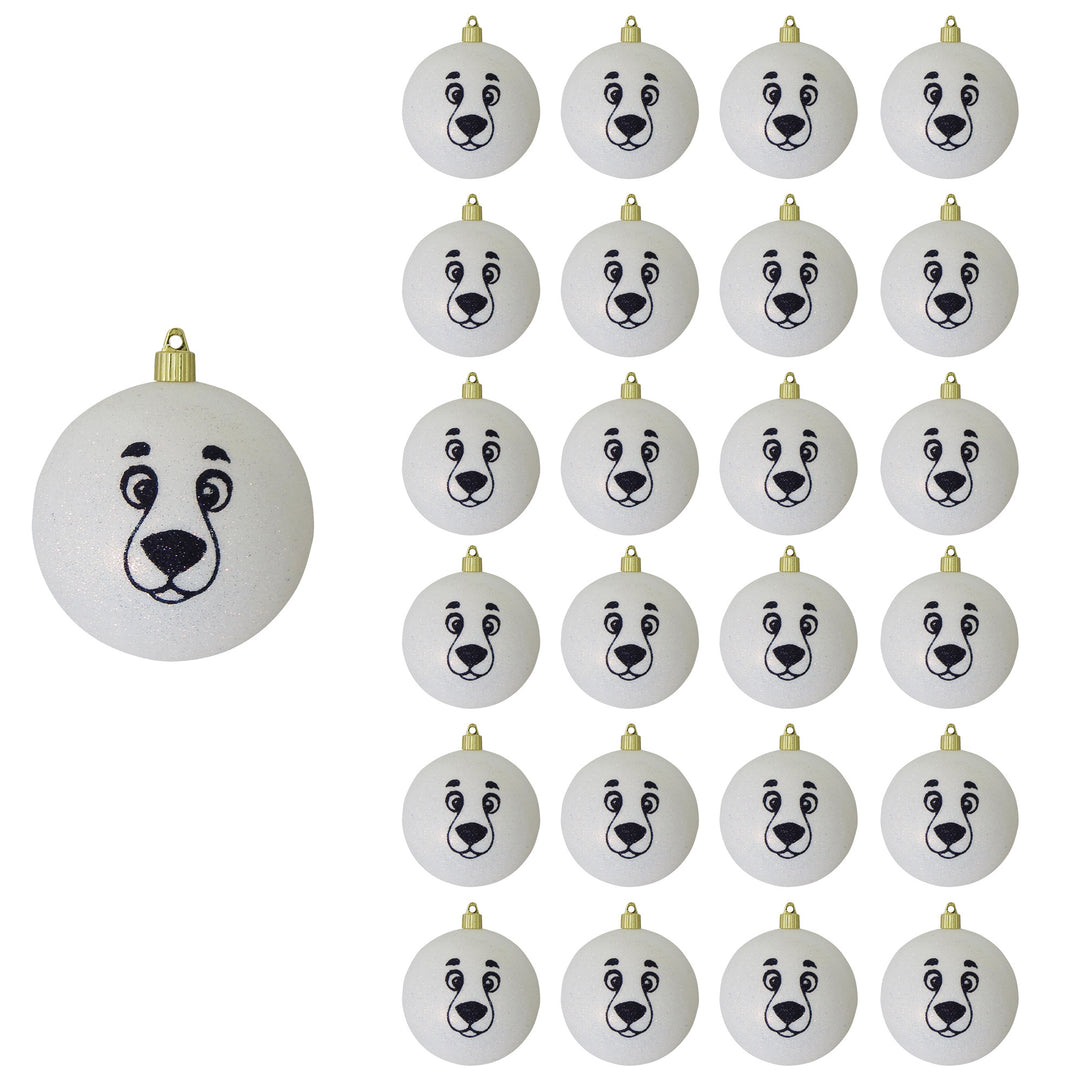 4 3/4" (120mm) Jumbo Commercial Shatterproof Ball Ornament, Snowball Glitter with Polar Bear Face, Case, 24 Pieces