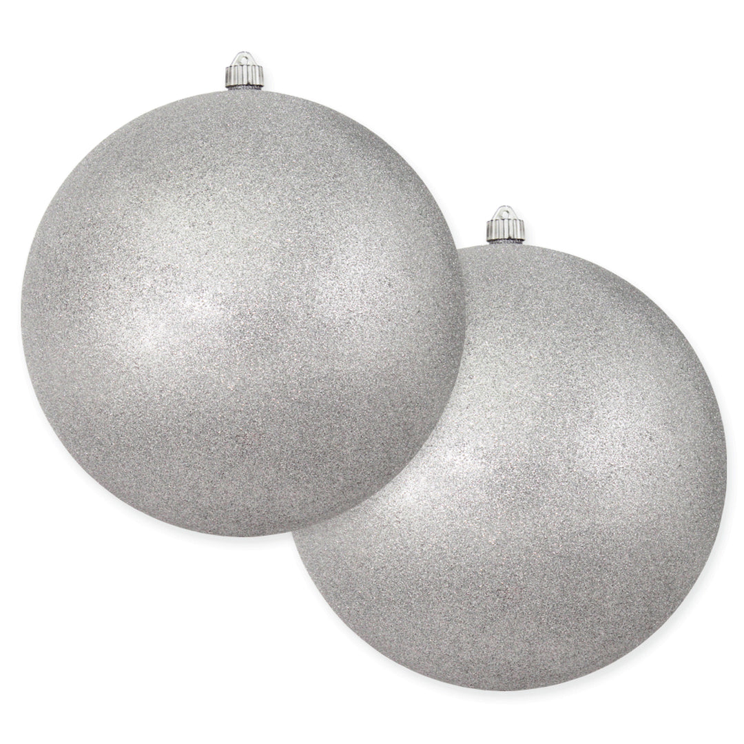 12" (300mm) Giant Commercial Shatterproof Ball Ornament, Silver Glitter, Case, 2 Pieces