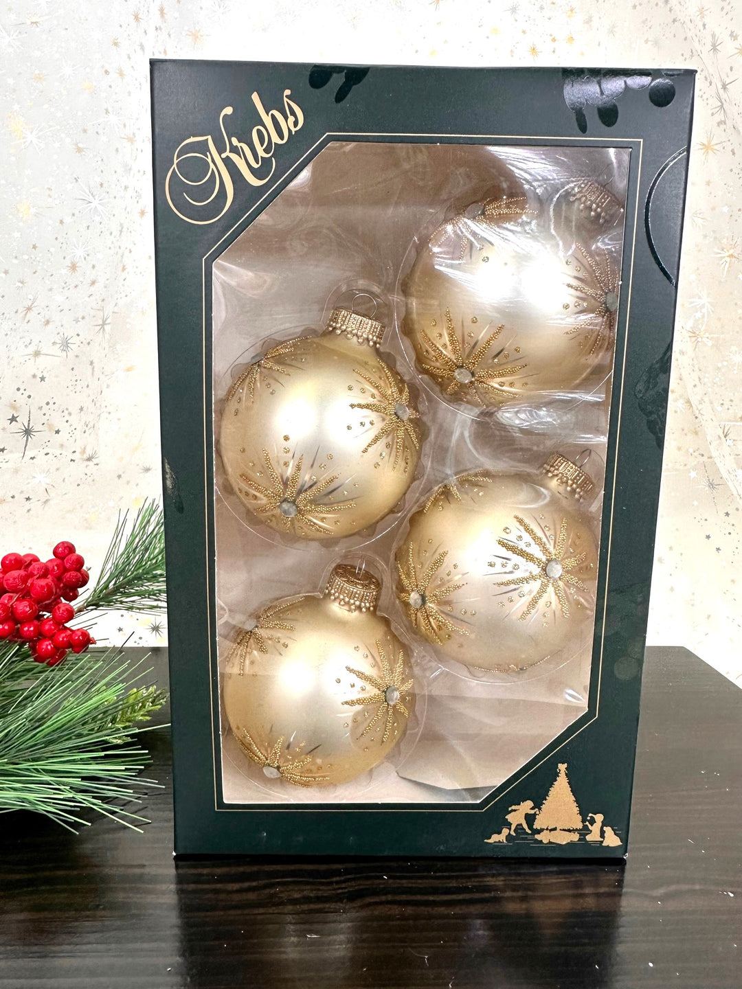 2 5/8" (67mm) Ball Ornaments Oyster Velvet with Elegant Starbursts, 4/Box, 12/Case, 48 Pieces