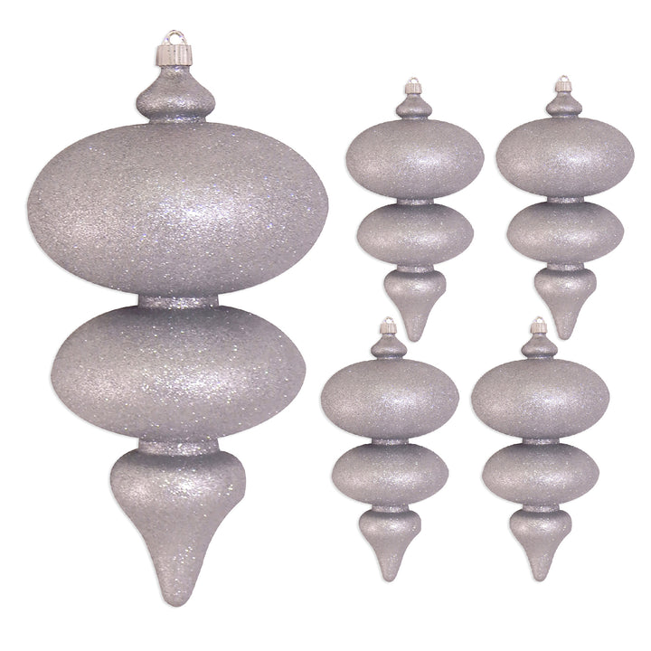 15" (380mm) Giant Commercial Shatterproof Finials, Silver Glitter, Case, 4 Pieces