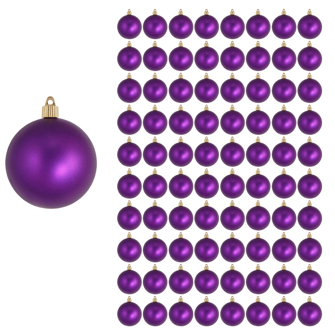 3 1/4" (80mm) Shatterproof Christmas Ball Ornaments, Diva Purple, Case, 8 Piece Bags x 10 Bags, 80 Pieces