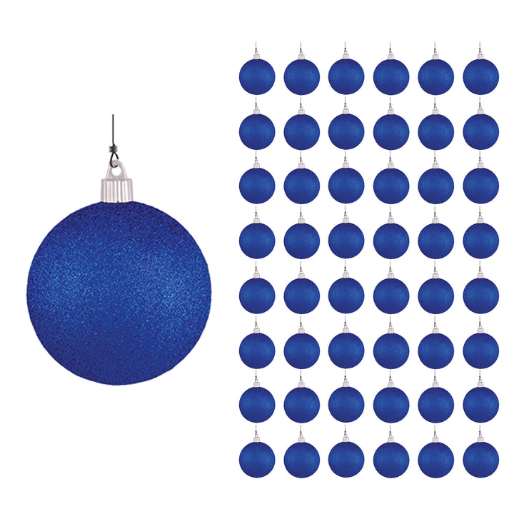 4" (100mm) Large Commercial Pre-Wired Shatterproof Ball Ornament, Dark Blue Glitter, Case, 48 Pieces