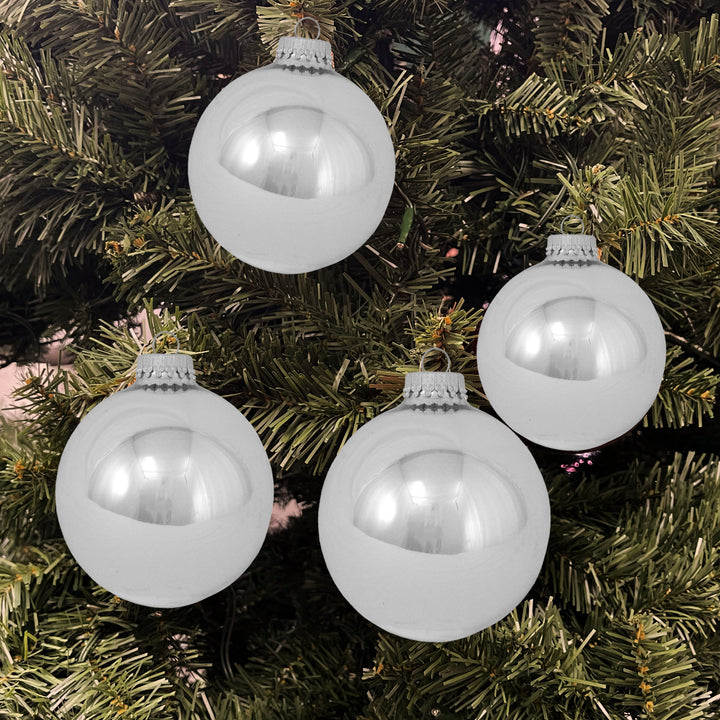 3 1/4" (80mm) Glass Ball Ornament, Bright Silver, 4/Box, 12/Case, 48 Pieces
