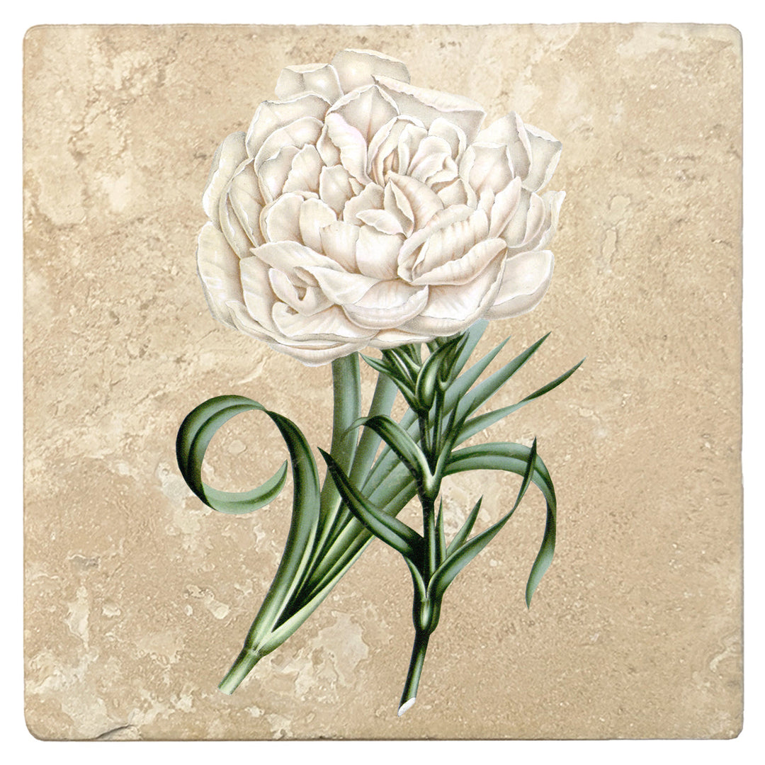 4" Absorbent Stone Flower Designs Drink Coasters, Eillet Carnation, 2 Sets of 4, 8 Pieces