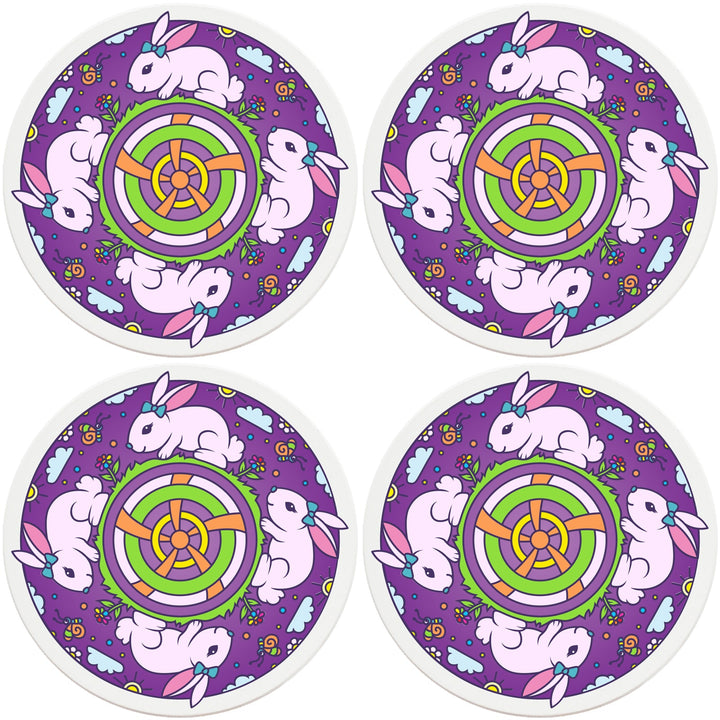 4" Round Ceramic Coasters - Mandala Bunny, 4/Box, 2/Case, 8 Pieces