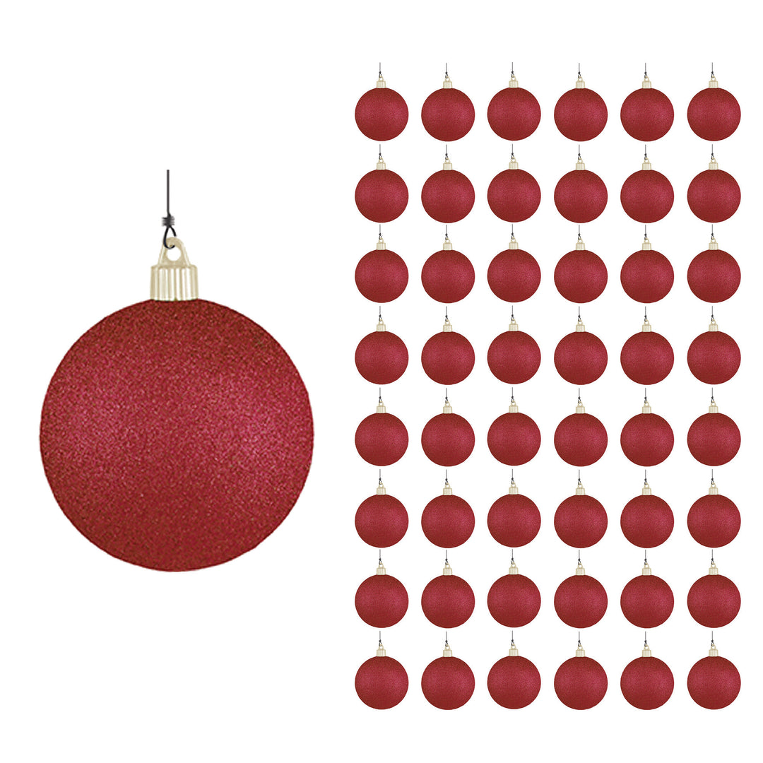 4" (100mm) Large Commercial Pre-Wired Shatterproof Ball Ornament, Red Glitter, Case, 48 Pieces