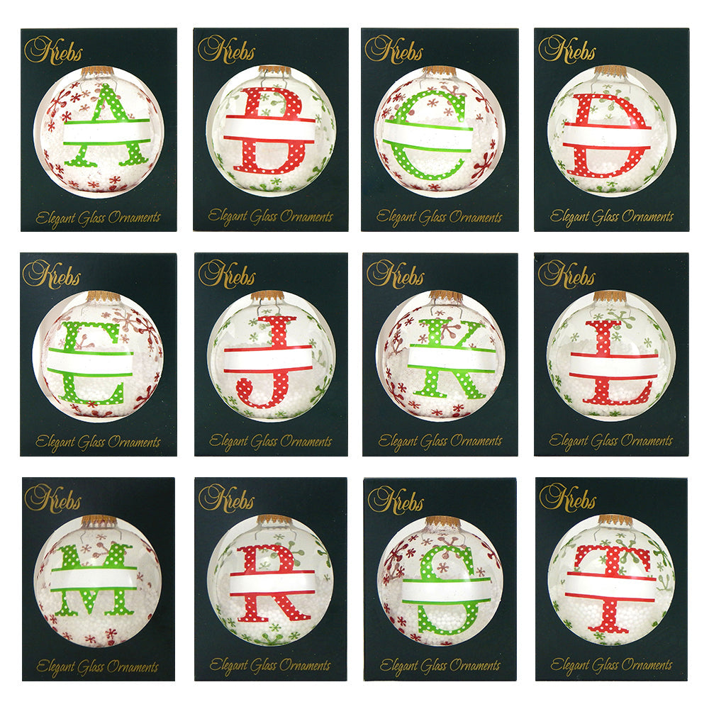 3 1/4" (80mm) Ball Ornaments, Monogram and Inside Snow, Clear, 1/Box, 24/Case, 24 Pieces