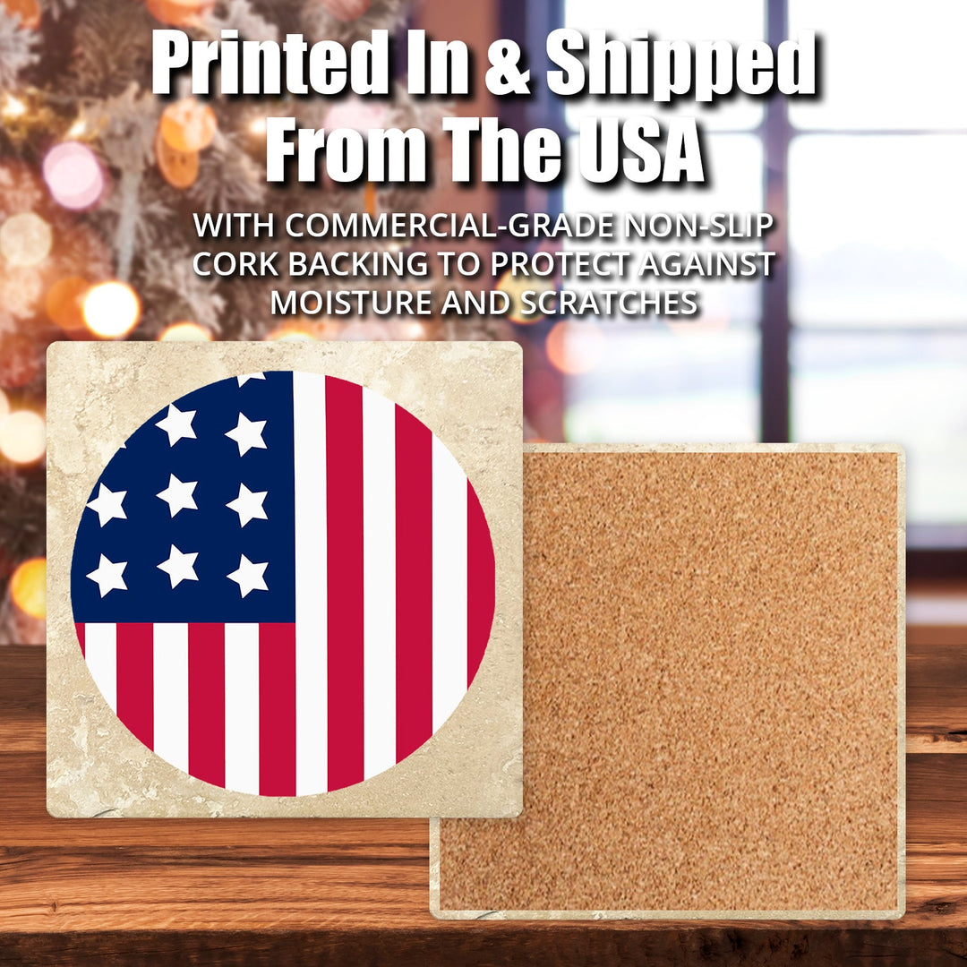 4" Christmas Holiday Travertine Coasters - Vintage Red Truck, 2 Sets of 4, 8 Pieces