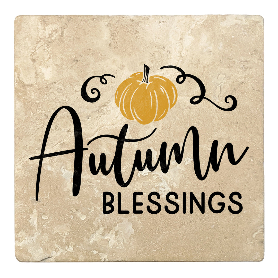 4" Absorbent Stone Fall Autumn Coasters, Autumn Blessings, 2 Sets of 4, 8 Pieces