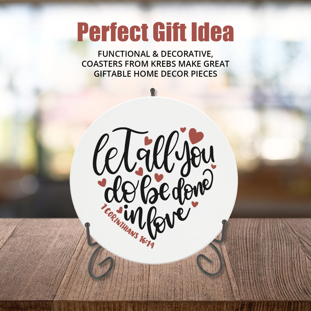 4" Round Ceramic Coasters - Trust In The Lord With All Your Heart, 4/Box, 2/Case, 8 Pieces - Christmas by Krebs Wholesale