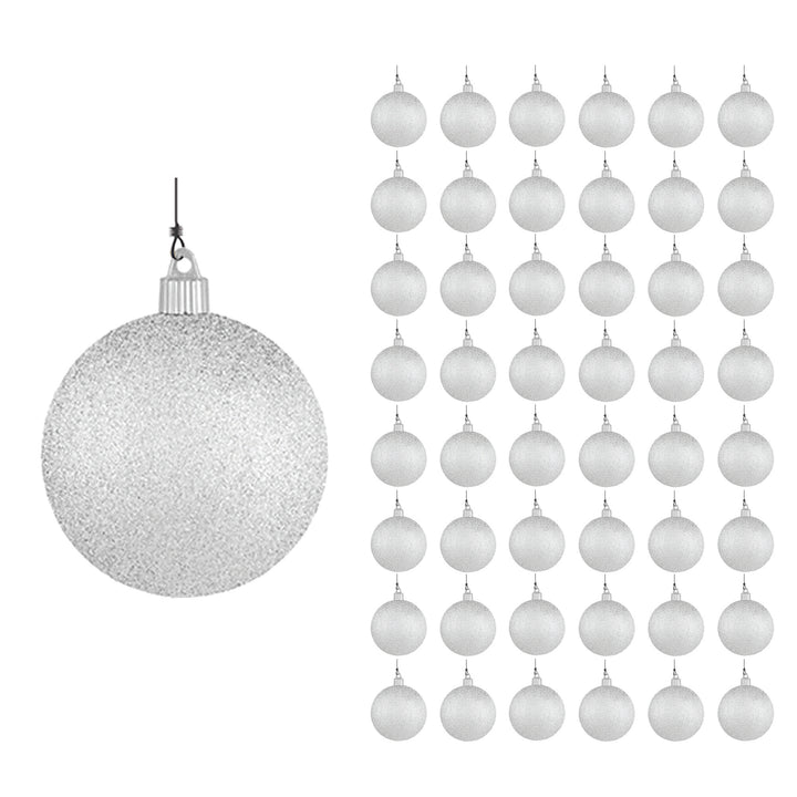 4" (100mm) Large Commercial Pre-Wired Shatterproof Ball Ornament, Silver Glitter, Case, 48 Pieces