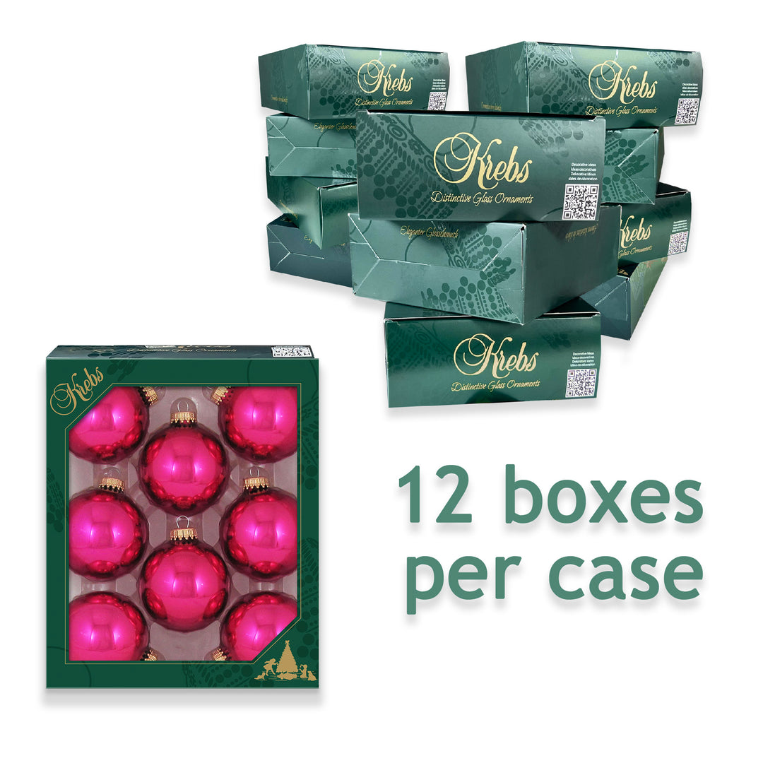 2 5/8" (67mm) Ball Ornaments, Gold Caps, Cabernet Shine, 8/Box, 12/Case, 96 Pieces
