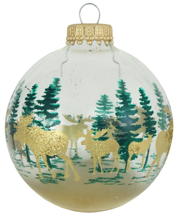 2 5/8" (67mm) Ball Ornaments, Moose and Festive Trees, Multi, 4/Box, 12/Case, 48 Pieces