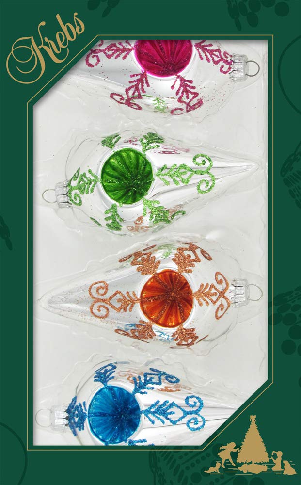 4" (100mm) Glass Drop Shapes, Bright Silver with Christmas Festival Reflectors, 4/Box, 12/Case, 48 Pieces