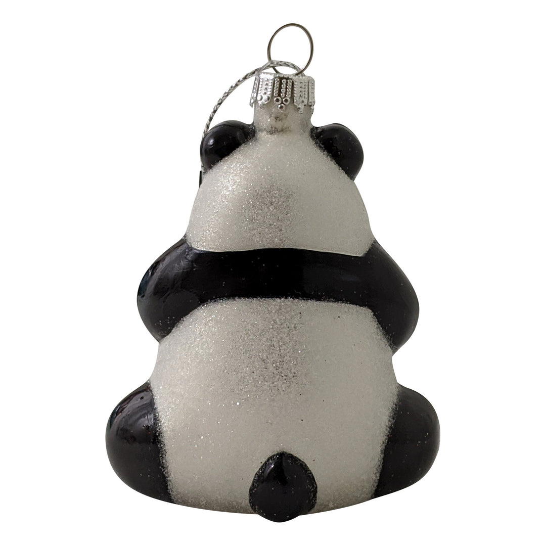3 1/4" (80mm) Panda holding Christmas Tree Glass Figurine Ornaments, 1/Box, 6/Case, 6 Pieces