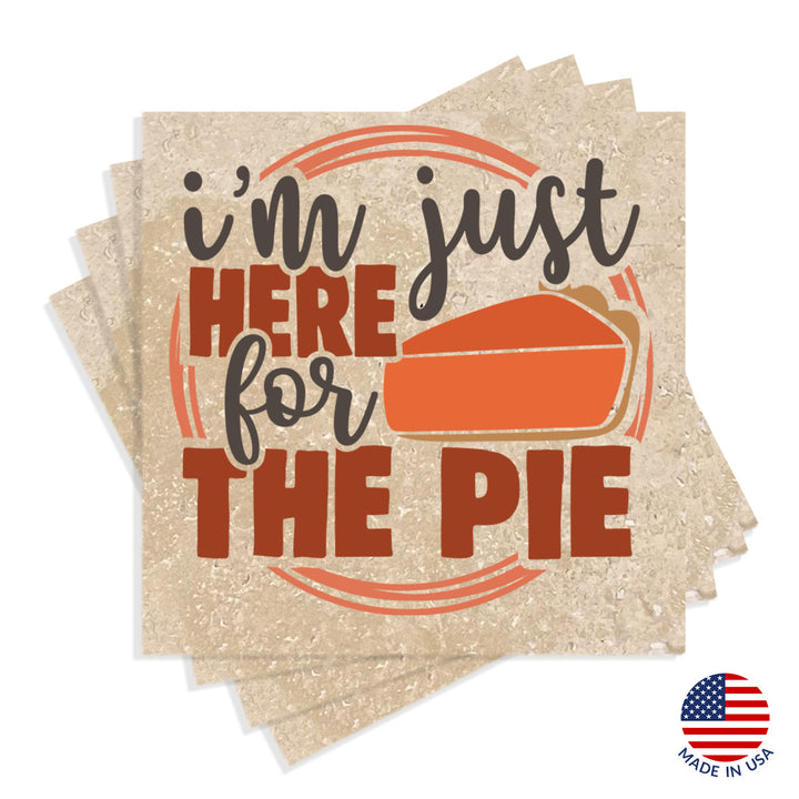 4" Absorbent Stone Fall Autumn Coasters, I'm Just Here For The Pie, 2 Sets of 4, 8 Pieces