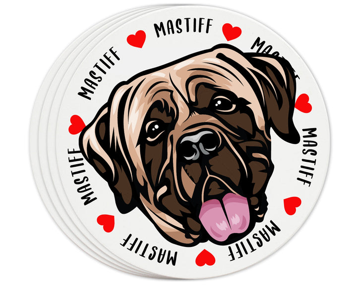 [Set of 4] 4 inch Round Premium Absorbent Ceramic Dog Lover Coasters - Mastiff