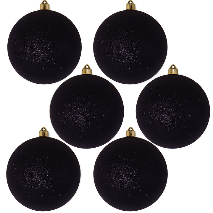 8" (200mm) Giant Commercial Shatterproof Ball Ornament, Black Glitter, Case, 6 Pieces