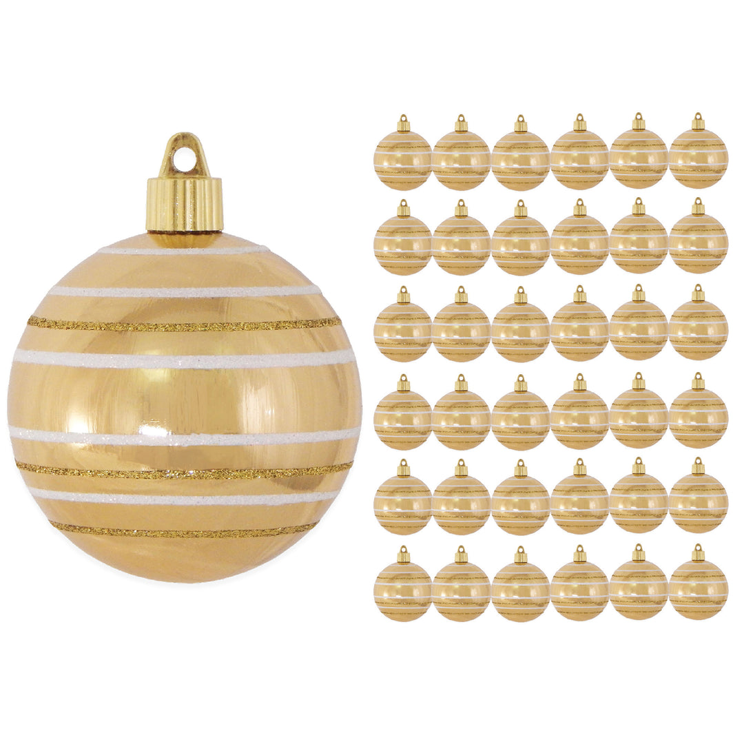 3 1/4" (80mm) Commercial Shatterproof Ball Ornament, Gilded Gold with Stripes, Case, 36 Pieces