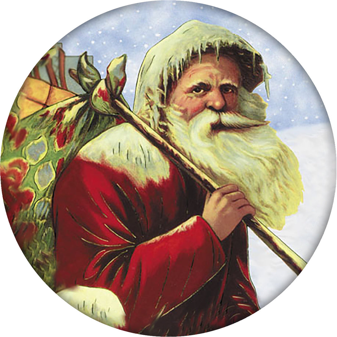 4 Inch Round Ceramic Coaster Set, Historic Santa in Snowstorm, 2 Sets of 4, 8 Pieces