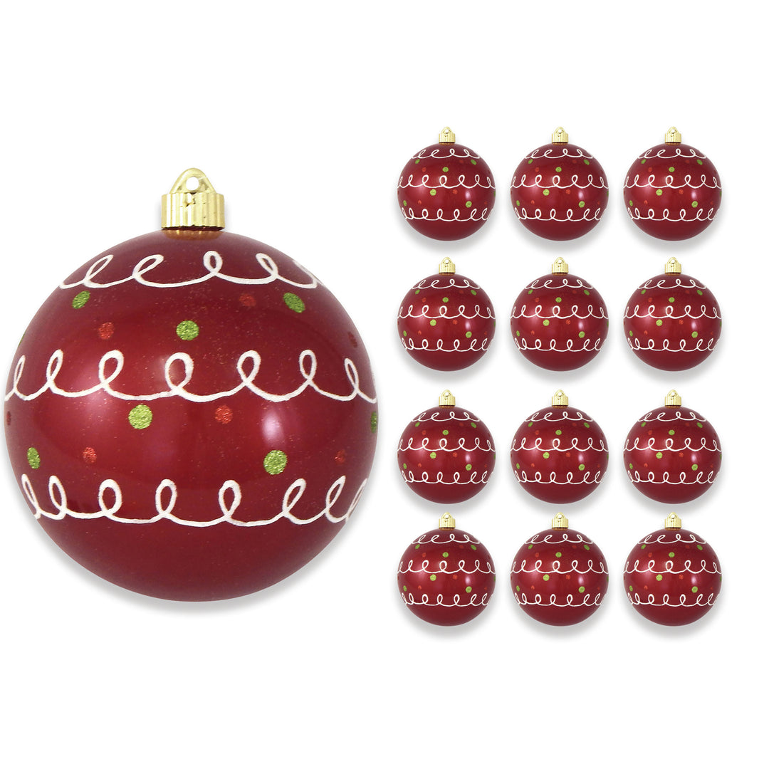 6" (150mm) Decorated Commercial Shatterproof Ball Ornaments, Candy Red, 1/Box, 12/Case, 12 Pieces