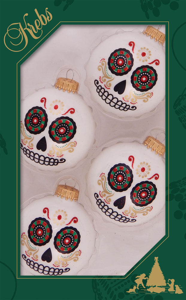 2 5/8" (67mm) Halloween Ball Ornaments Solid Porcelain White with Day of the Dead Wide Eyes 4/Box, 12/Case, 48 Pieces