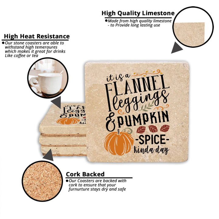 4" Absorbent Stone Fall Autumn Coasters, Flannel Leggings And Pumpkin Spice, 2 Sets of 4, 8 Pieces